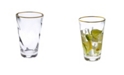 Classic Touch Set of 6 Wavy Glass Water Tumblers with Gold-Tone Rim